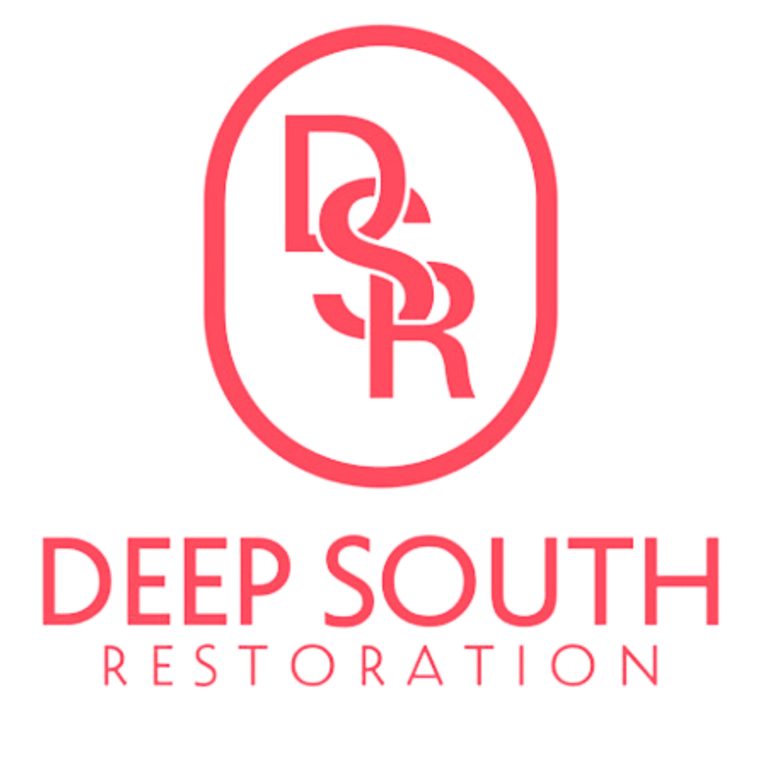 Logo of Deep South Restoration in red with stylized letters and text.