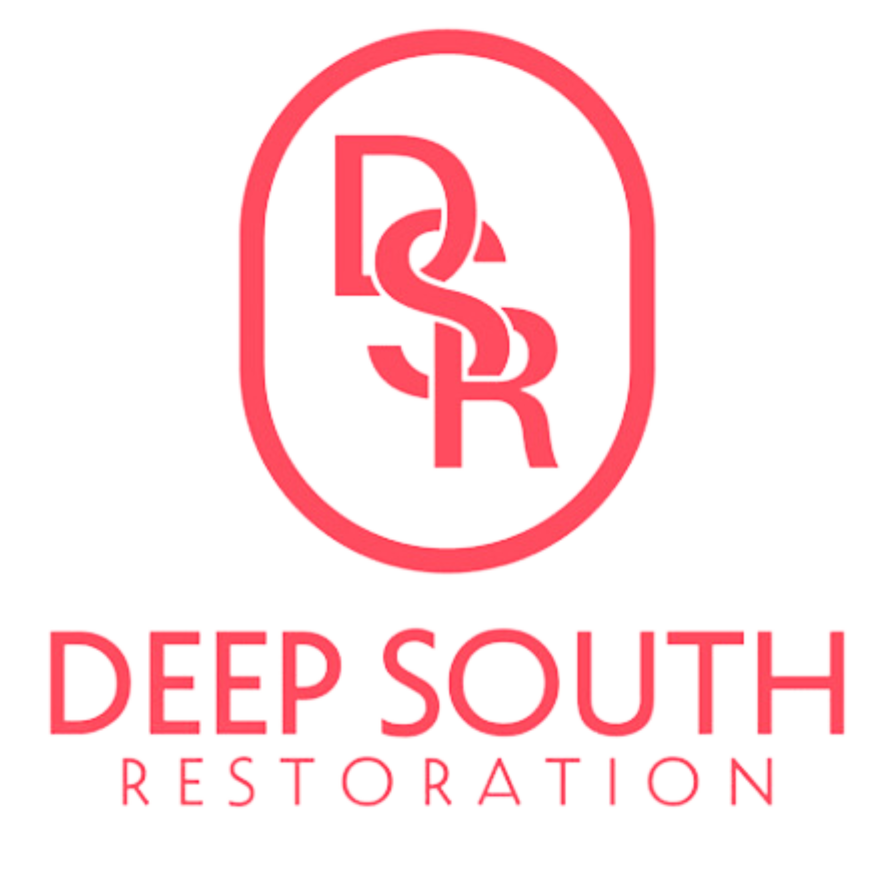 Logo of Deep South Restoration in red with stylized letters and text.